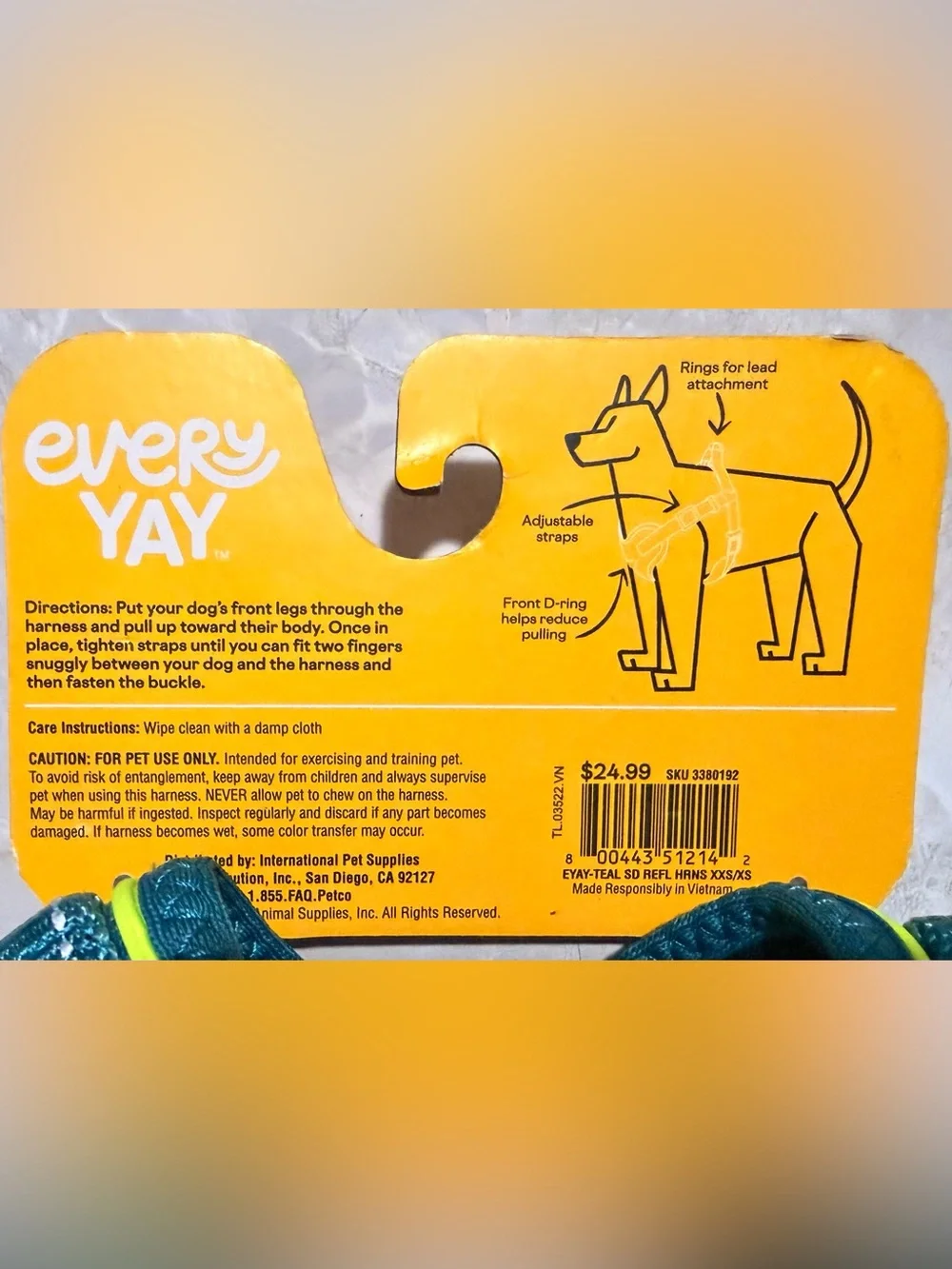 Teal Dog Harness with Neon Yellow Trim - Embrace the Pace